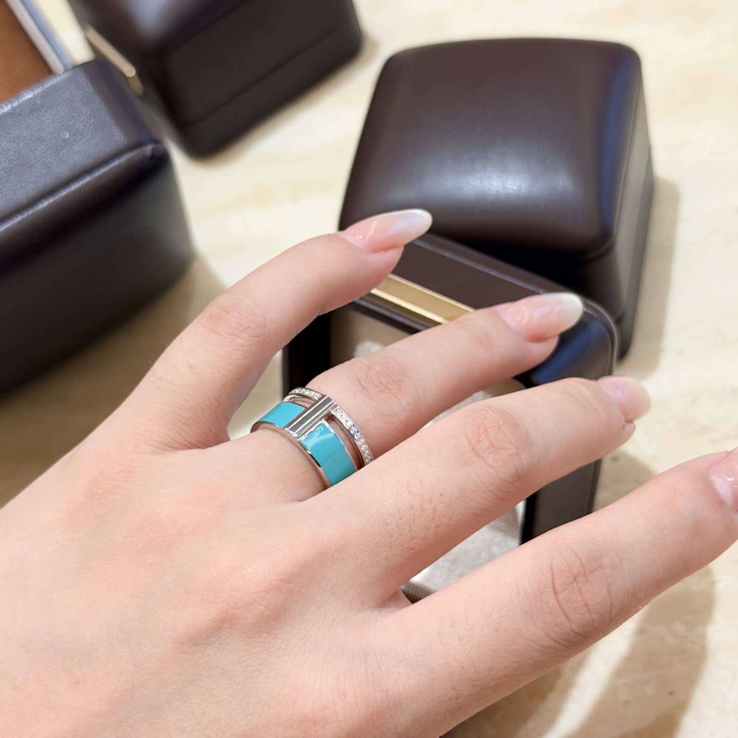 Tiffany & Co. Blue Enamel Ring with Diamonds